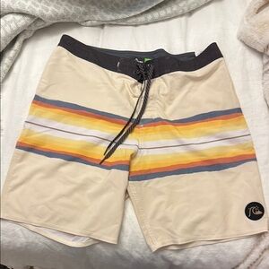 Quiksilver Men's Cream Board Shorts with Multicolor Stripes